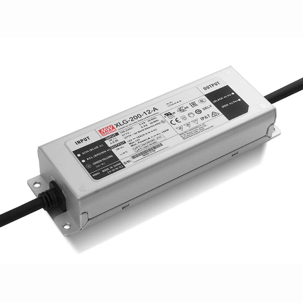 XLG-200-12-A 192W AC100-305V vstupní napětí, střední vodotěsný DC12V LED zdroj uvedený na seznamu UL