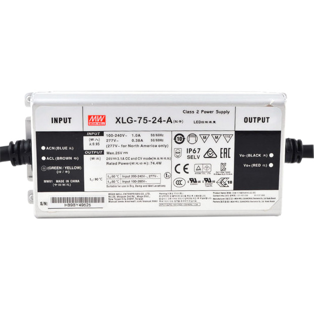 XLG-75-24-A 75Watt AC100-305V vstupní napětí znamená dobře Vysoce účinný vodotěsný DC24V LED displej s označením UL Zdroj napájení