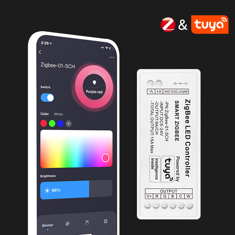 DC5-24V Zigbee RGB/RGBW/RGBCW/CCT Inteligentní LED pásková světla Bezdrátový ovladač stmívače Práce s Echo plus/SmartThings/Hue DC5-24V Zigbee RGB/RGBW/RGBCW/CCT Inteligentní LED pásková světla Bezdrátový ovladač stmívače Práce s Echo plus/SmartThings/Hue
