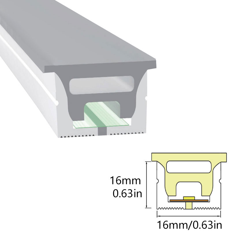 1616 Vodotěsná silikonová LED pásková světelná trubice s přírubou pro 12mm PCB, plně horní záře