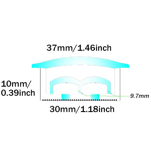30*10mm zapuštěný silikonový trubicový světelný difuzor pro 8mm LED pásek