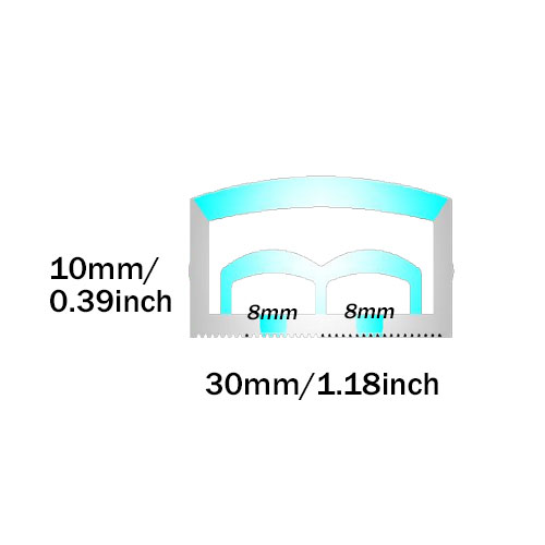 30*10mm silikonová LED neonová trubice s horním vyzařováním pro 8mm LED pásková světla