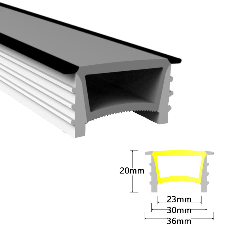 Měkká silikonová trubice 30 x 20 mm s černou přírubou pro 20 mm LED pásková světla