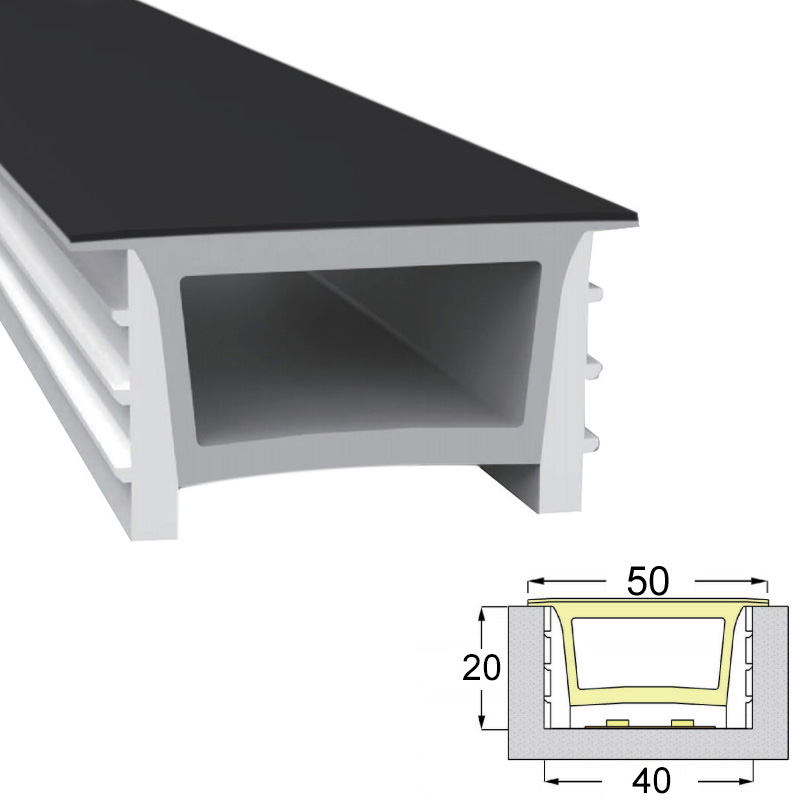 40x20mm Černý silikonový Flex LED pásek Kryt pro 30mm světelné pásy