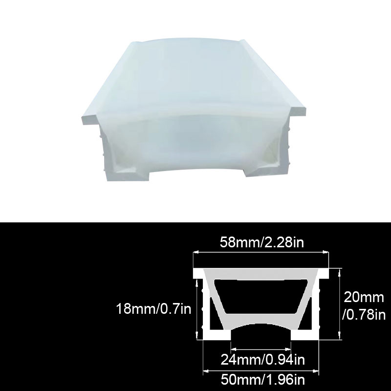 5020 Silikonový flexibilní proužek světelný kryt s bílými přírubami pro 20mm LED pásku