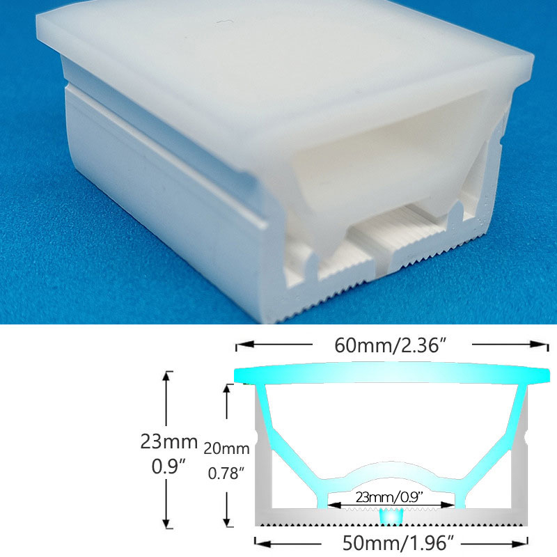 5025 Vollständig oben leuchtendes Silikon-LED-Band-Diffusorrohr mit Flansch für 20-mm-Lichtleisten