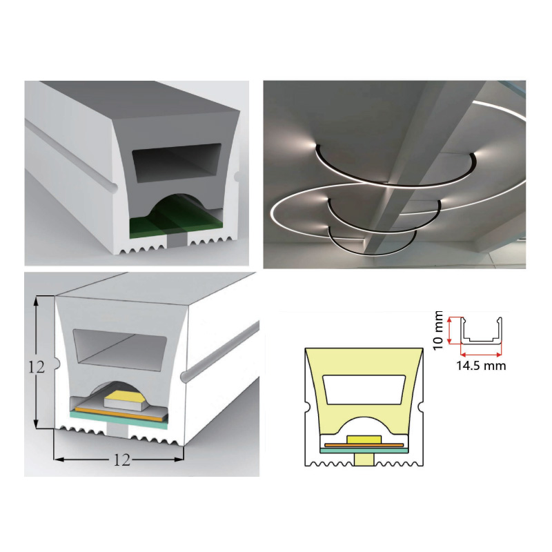 Biegbarer Silikon-LED-Streifenkanal für 8 mm LED-Lichtstreifen – 12 x 12 mm, 120° nach oben emittierend Biegbarer Silikon-LED-Streifenkanal für 8 mm LED-Lichtstreifen – 12 x 12 mm, 120° nach oben emittierend