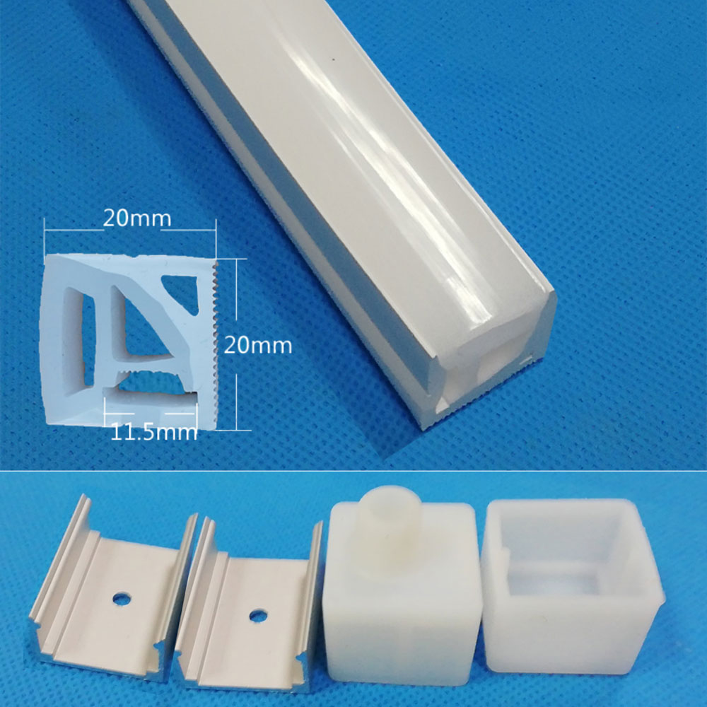 Flexibles Silikon-LED-Kanalprofil für 10 mm LED-Lichtleisten – 20 x 20 mm, 120° seitlich abstrahlend Flexibles Silikon-LED-Kanalprofil für 10 mm LED-Lichtleisten – 20 x 20 mm, 120° seitlich abstrahlend