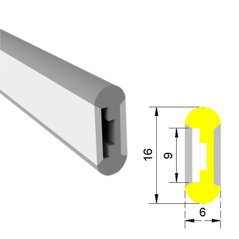 Silikon-LED-Diffusorstreifen, wasserdicht für 8 mm LED-Lichtstreifen – 06 x 16 mm, 180° beidseitig emittierend Silikon-LED-Diffusorstreifen, wasserdicht für 8 mm LED-Lichtstreifen – 06 x 16 mm, 180° beidseitig emittierend