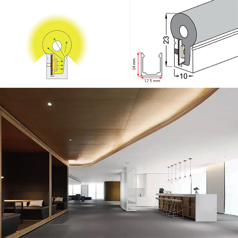 Silikonový flexibilní LED profil s difuzorem neonového světla 270° boční vyzařování 10*23mm Silikonový flexibilní LED profil s difuzorem neonového světla 270° boční vyzařování 10*23mm