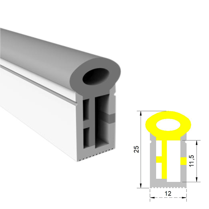 Wasserdichter Silikon-LED-Streifen, Kanalkuppel oben, 270° seitlich emittierend, 12 x 25 mm