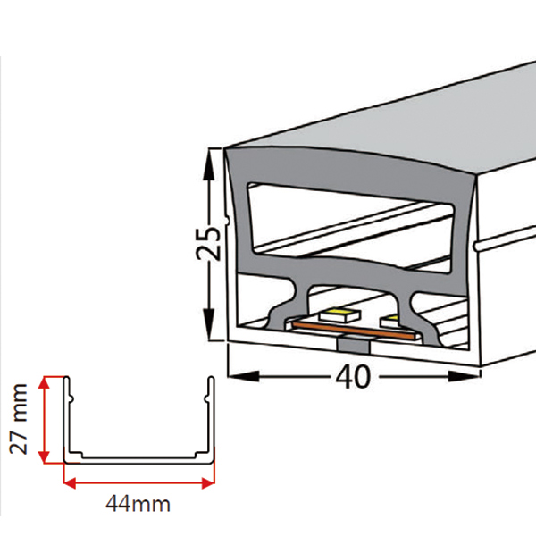 Velký silikonový LED páskový kanál Vodotěsný Pro 20mm LED Stirp Light - 40*25mm 120° horní vyzařování Velký silikonový LED páskový kanál Vodotěsný Pro 20mm LED Stirp Light - 40*25mm 120° horní vyzařování