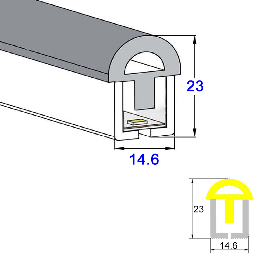Flexibilní silikonový LED kanál s kopulovitým 180° horním vyzařováním 15*25mm