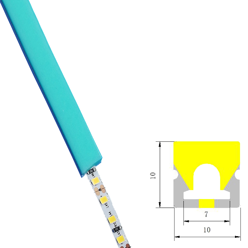 Ledově modrý neonový nápis Silikonový kanál pro 6mm LED pásková světla - 10*10mm 180° třístranné vyzařování