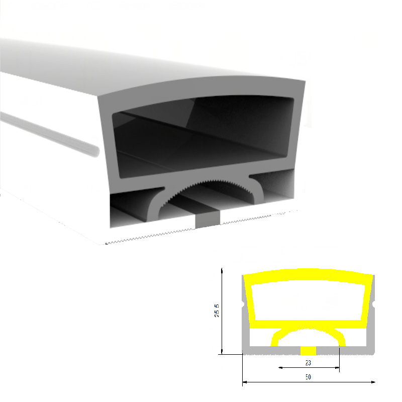 Großes flexibles Silikon-LED-Profil für 20-mm-LED-Streifenlichter – 50 x 25 mm, 120 ° nach oben emittierend