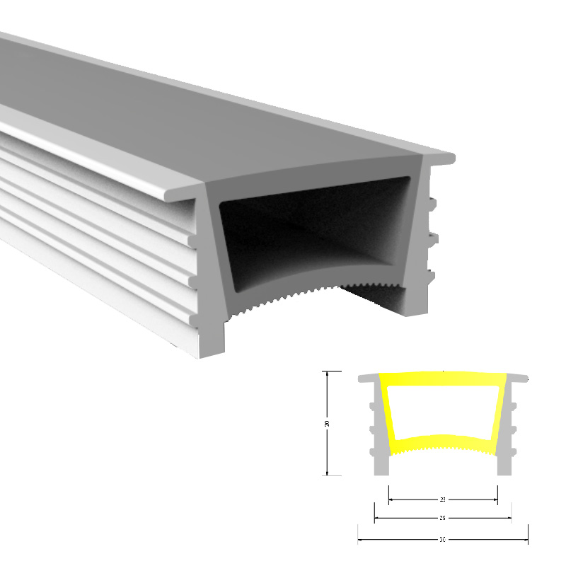 Silikonový difuzor s přírubou bez dna pro 20 mm LED světelný pás - 30 * 20 mm horní vyzařování