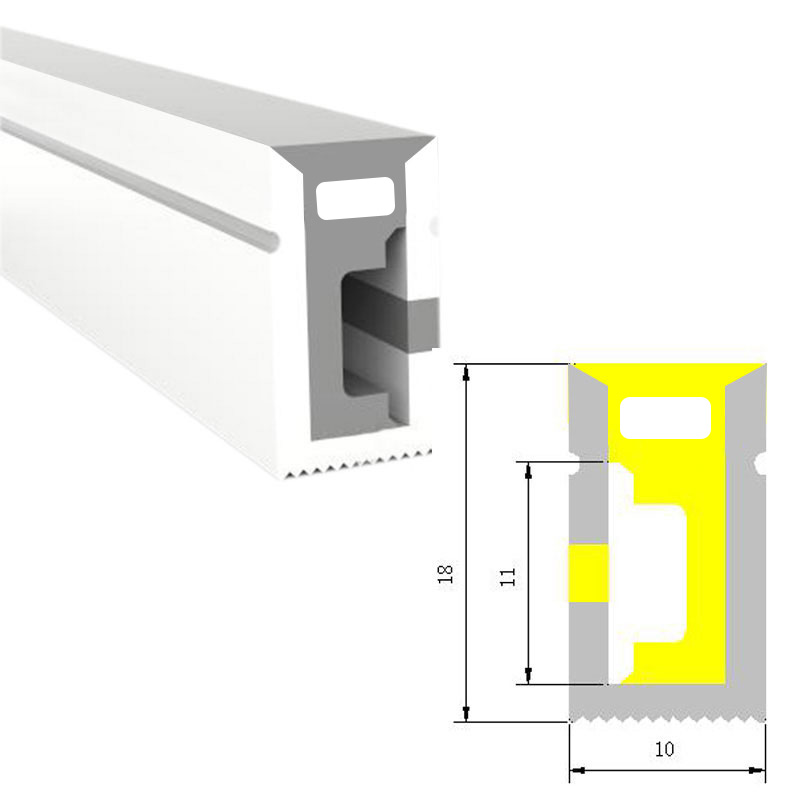 Silikon-LED-Kanaldiffusor für 10 mm LED-Lichtleiste – 10 x 18 mm, 120° seitlich abstrahlend