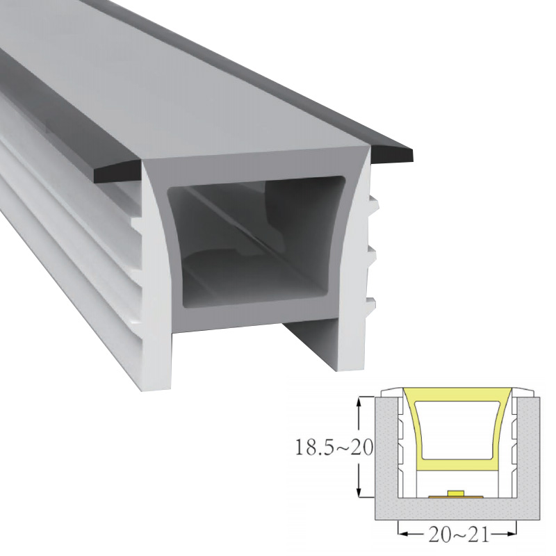 Silikonový LED páskový difuzor s černou přírubou pro 10/12mm LED pásková světla - 120° horní vyzařování 20*20mm
