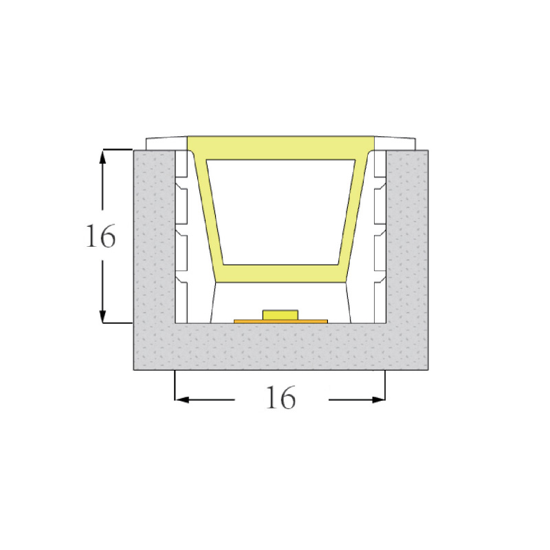 Silikon-LED-Streifendiffusor mit weißem Flansch für 12 mm LED-Lichtstreifen – 16 x 16 mm, 120 ° nach oben emittierend Silikon-LED-Streifendiffusor mit weißem Flansch für 12 mm LED-Lichtstreifen – 16 x 16 mm, 120 ° nach oben emittierend