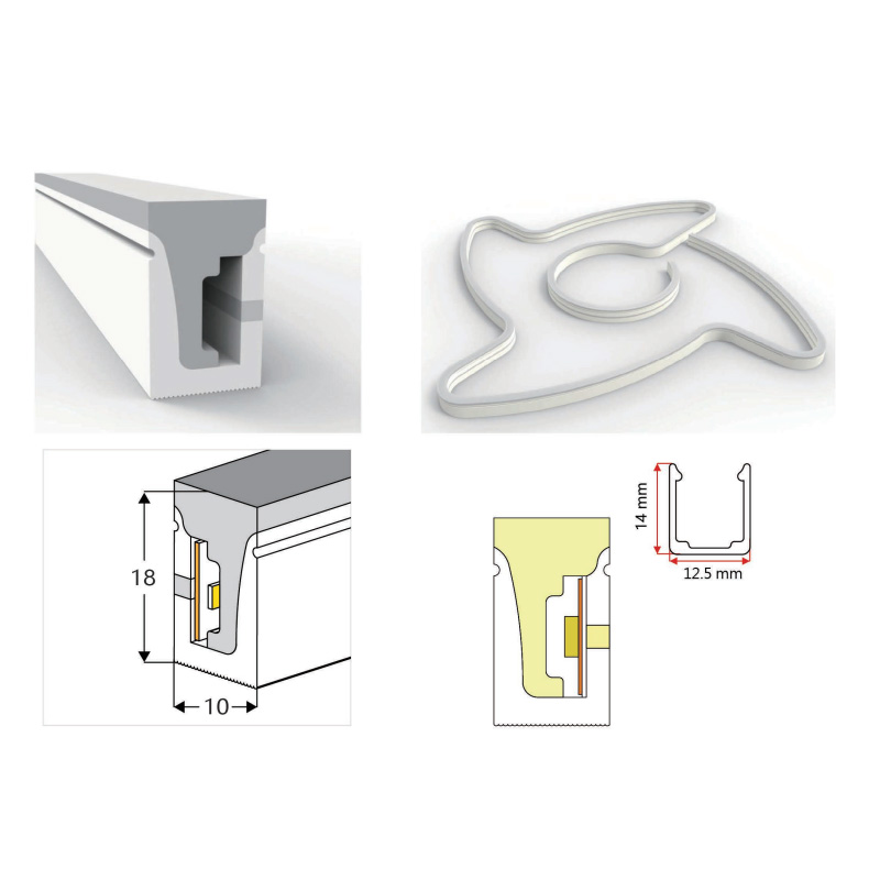 Silikon-LED-Streifen-Lichtkanal für 10 mm LED-Streifen – 10 x 18 mm, 180° dreiseitig emittierend Silikon-LED-Streifen-Lichtkanal für 10 mm LED-Streifen – 10 x 18 mm, 180° dreiseitig emittierend