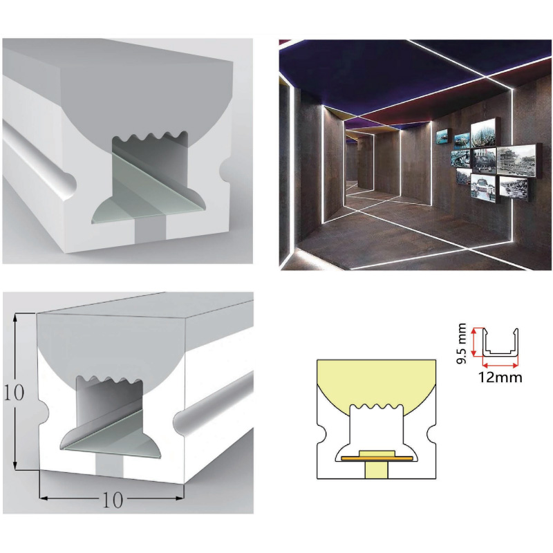 Silikon-LED-Streifenprofil für 5 mm schmale LED-Streifen – 10 x 10 mm, 180° nach oben emittierend Silikon-LED-Streifenprofil für 5 mm schmale LED-Streifen – 10 x 10 mm, 180° nach oben emittierend