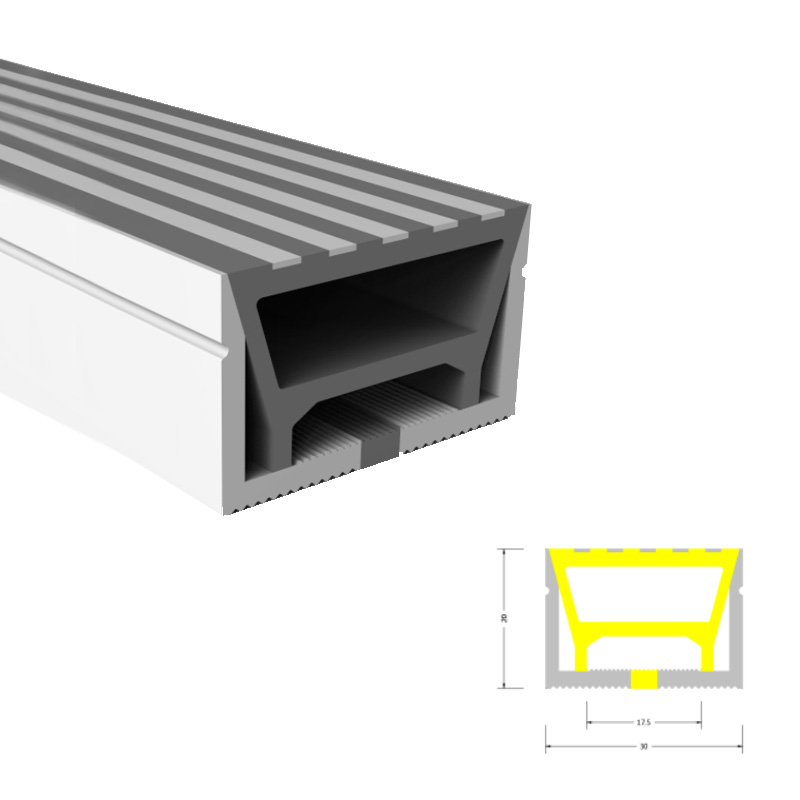 Streifen-Außenprofilleuchte, weicher Silikonschlauch für 15 mm LED-Streifen – 30 x 20 mm, oben emittierend