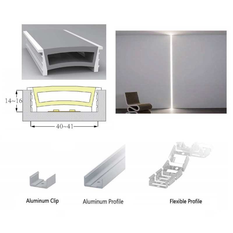 Široká LED silikonová trubice s přírubou pro 20/15mm LED pásky - 40*15mm 120° horní vyzařování Široká LED silikonová trubice s přírubou pro 20/15mm LED pásky - 40*15mm 120° horní vyzařování