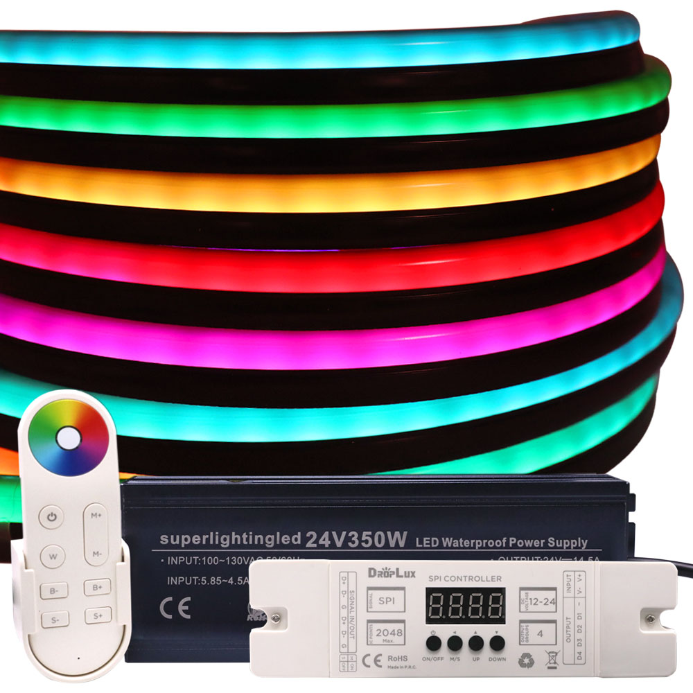 Sada venkovních flexibilních černých silikonových neonových LED pásků s adresovatelnými barvami RGB Sada venkovních flexibilních černých silikonových neonových LED pásků s adresovatelnými barvami RGB