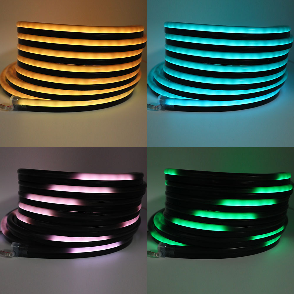 Sada venkovních flexibilních černých silikonových neonových LED pásků s adresovatelnými barvami RGB Sada venkovních flexibilních černých silikonových neonových LED pásků s adresovatelnými barvami RGB
