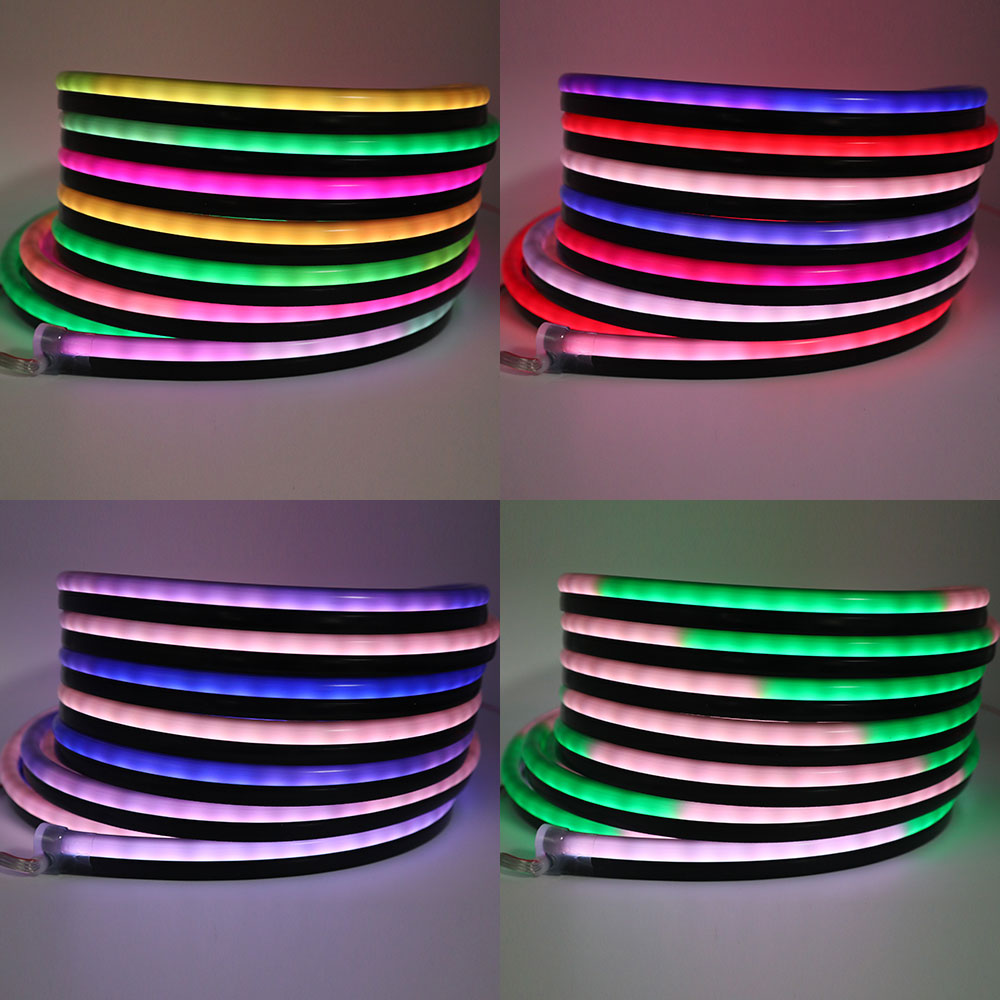Sada venkovních flexibilních černých silikonových neonových LED pásků s adresovatelnými barvami RGB Sada venkovních flexibilních černých silikonových neonových LED pásků s adresovatelnými barvami RGB