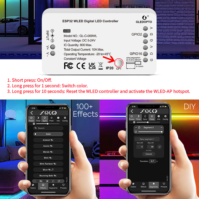 2portový datový 10A základní WiFi LED řadič ESP32 WLED pixelů 2portový datový 10A základní WiFi LED řadič ESP32 WLED pixelů