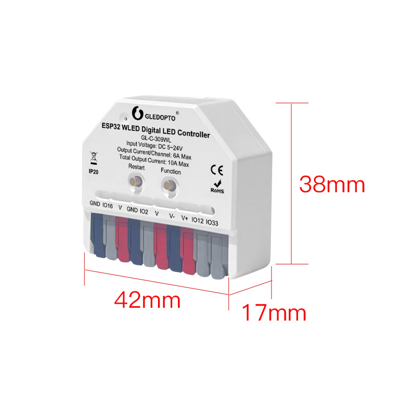 2CH WiFi ESP32 LED světelný pásek WLED DIY Pixel Controller Mini 2CH WiFi ESP32 LED světelný pásek WLED DIY Pixel Controller Mini
