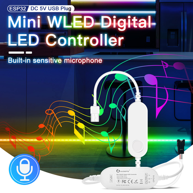 5V Pixel LED WiFi WLED ESP32 Mikrofonní Mini USB Smart Controller 5V Pixel LED WiFi WLED ESP32 Mikrofonní Mini USB Smart Controller
