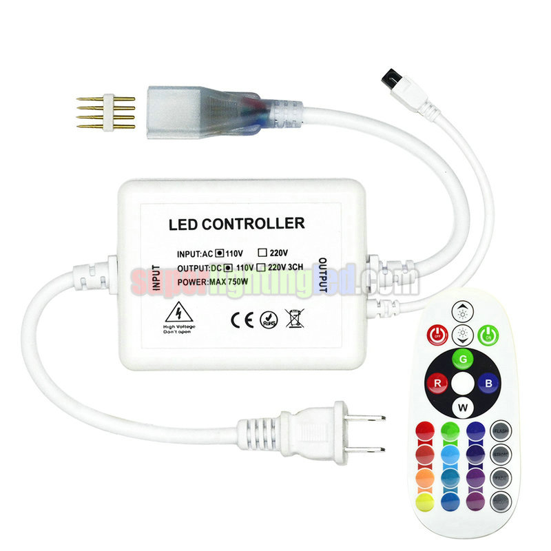 AC110–220 V, kabellose IR-Fernbedienung mit 24 Tasten und 16 Farben, Hochspannungs-RGB-LED-Controller, geeignet für 5050SMD wasserdichte LED-Streifenbeleuchtungsprojekte für den Außenbereich