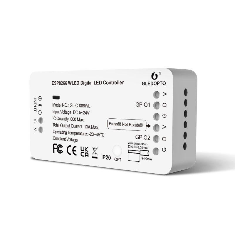 2kanálový 10A základní WiFi WLED ESP8266 digitální LED páskový ovladač 2kanálový 10A základní WiFi WLED ESP8266 digitální LED páskový ovladač