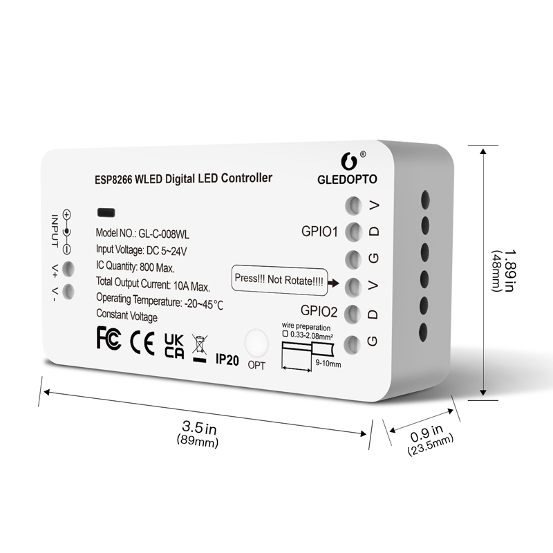 2kanálový 10A základní WiFi WLED ESP8266 digitální LED páskový ovladač 2kanálový 10A základní WiFi WLED ESP8266 digitální LED páskový ovladač