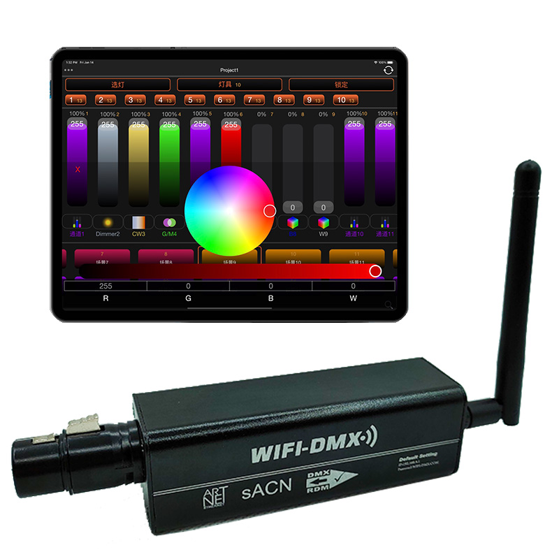 Bezdrátový bezdrátový přijímač WiFi DMX512 na baterie, 16h dlouhá životnost baterie Bezdrátový bezdrátový přijímač WiFi DMX512 na baterie, 16h dlouhá životnost baterie