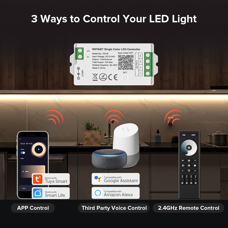 HomeKit WiFi LED Dimmer Controller – Siri, DC5-24V, For 5050 COB Single Color Strips