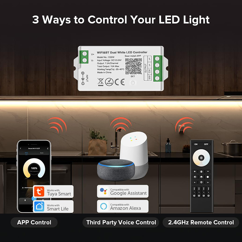 C02W RF and Alexa Tuya WiFi Tunable White LED Controller