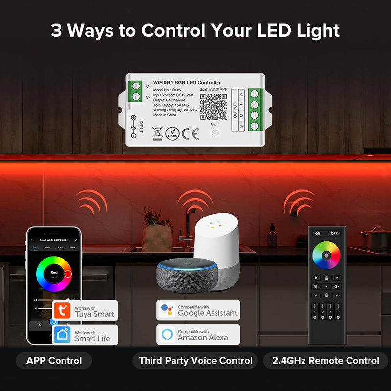 C04W RF and Alexa Tuya WiFi RGBW LED Tape Controller