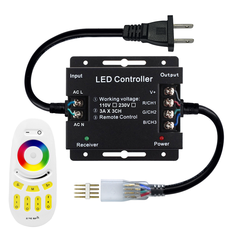 AC110/230V 1500W, DIY barva drátu, RF2.4G dotykové dálkové ovládání seskupené LED páskové světlo s ovladačem, pro 5050 RGB LED páskové světlo