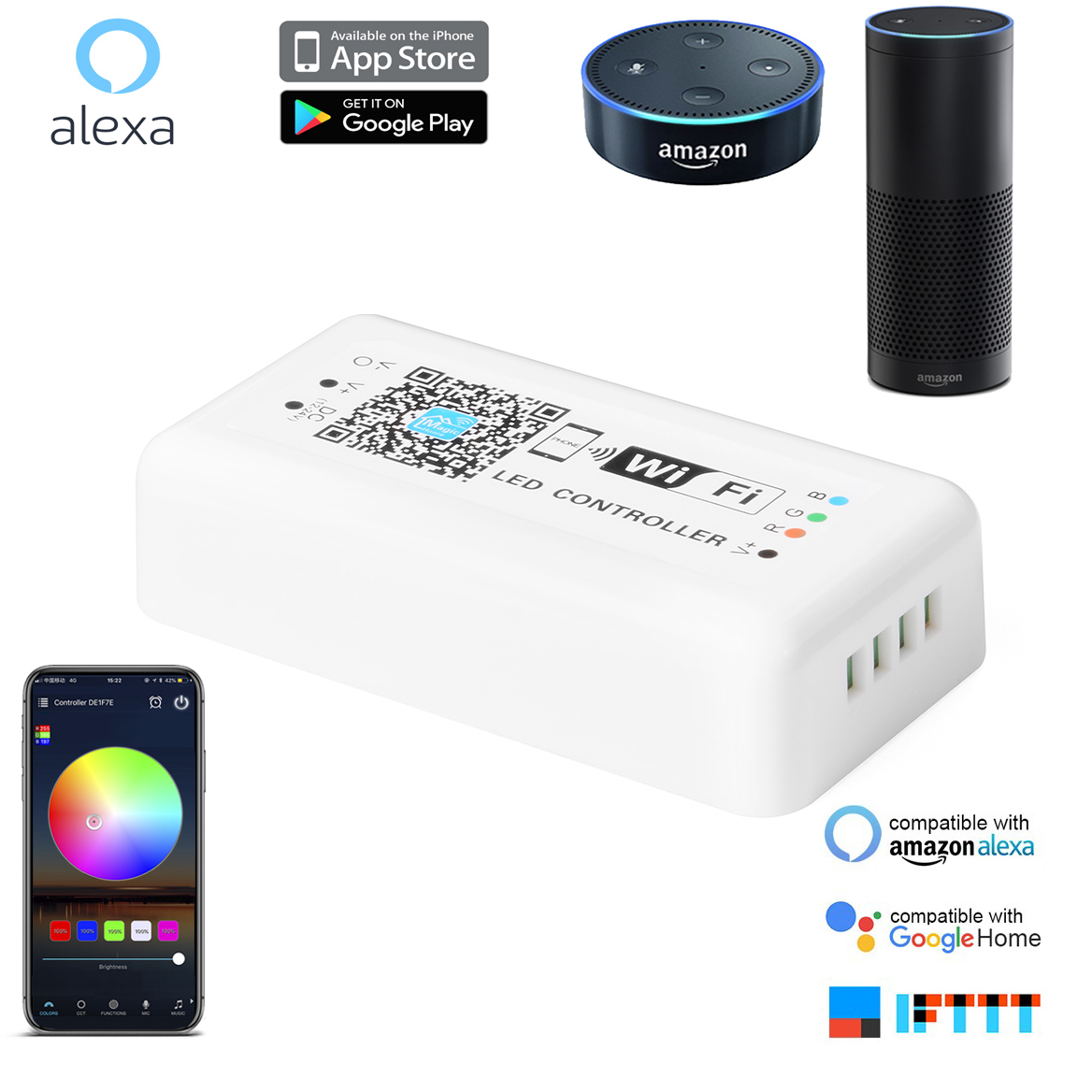 WIFI-RGB-LED-Controller, APP-Fernbedienung und Sprachsteuerung WIFI-RGB-LED-Controller, APP-Fernbedienung und Sprachsteuerung
