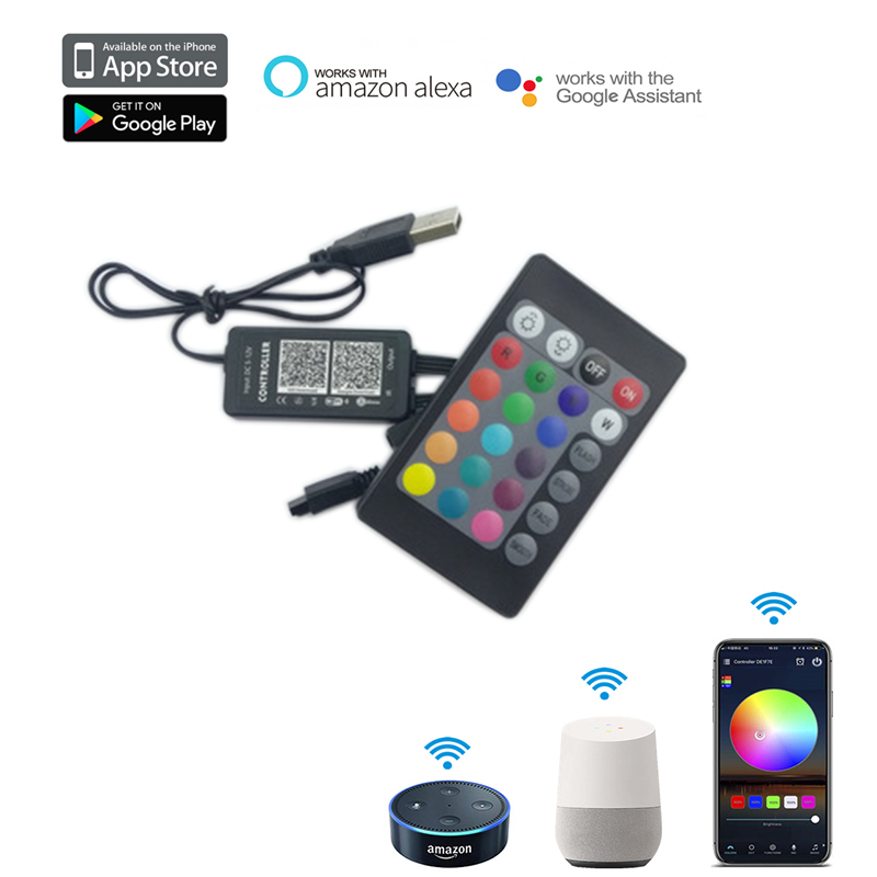 DC5-12/24V WIFI Smart USB výstupní LED ovladač s dálkovým ovládáním 24 kláves, hlasové ovládání přes Amazon Alexa Google Home, žádost o RGB LED pásky