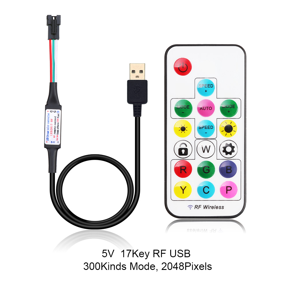 DC5-24V 17Key RF Remote LED Pixel Smart Controller USB Optional Geeignet für adressierbare RGB-LED-Streifenlichter DC5-24V 17Key RF Remote LED Pixel Smart Controller USB Optional Geeignet für adressierbare RGB-LED-Streifenlichter