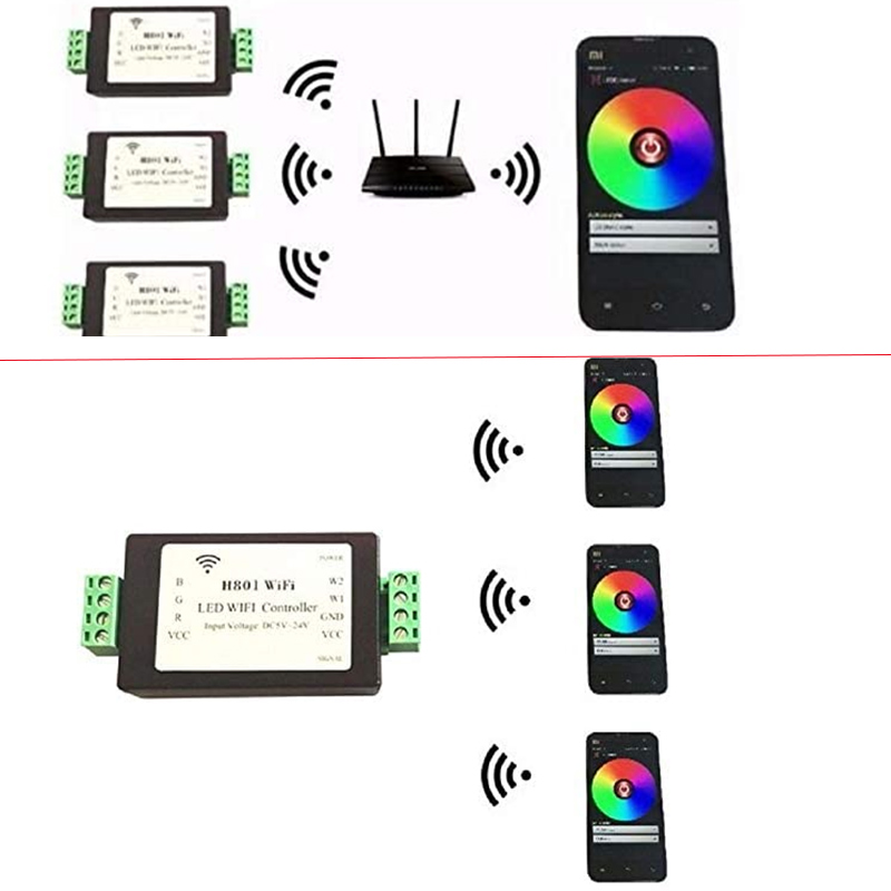 DC5V-24V, RGB/RGBW LED H801 WiFi Android Controller für LPD6803、LPD1882、LPD1889、DMX512、APA102、UCS1903、WS2811、TM1812 Adressierbares LED-Streifenlicht DC5V-24V, RGB/RGBW LED H801 WiFi Android Controller für LPD6803、LPD1882、LPD1889、DMX512、APA102、UCS1903、WS2811、TM1812 Adressierbares LED-Streifenlicht