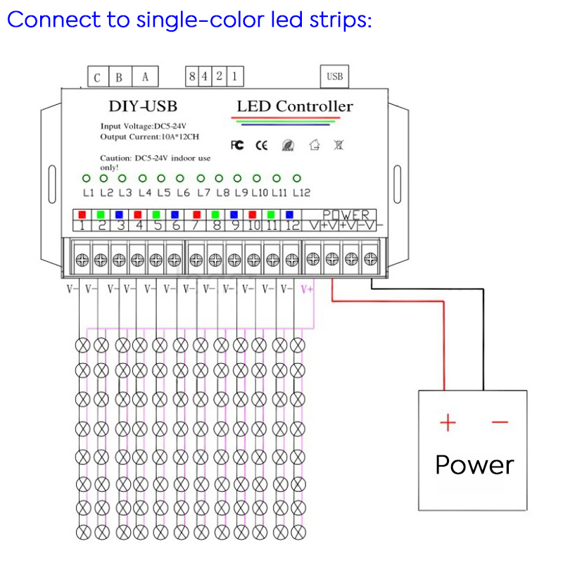 DIY USB Computer Programmable Single Color PWM LED Controller Wiring