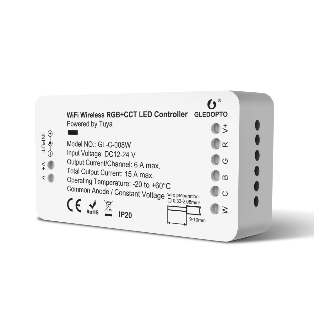 Wifi bezdrátový RGB+CCT LED ovladač napájený Tuya GL-C-008W Wifi bezdrátový RGB+CCT LED ovladač napájený Tuya GL-C-008W