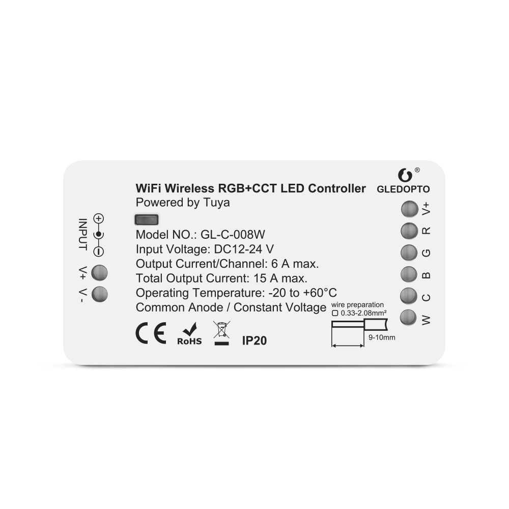 Wifi bezdrátový RGB+CCT LED ovladač napájený Tuya GL-C-008W Wifi bezdrátový RGB+CCT LED ovladač napájený Tuya GL-C-008W