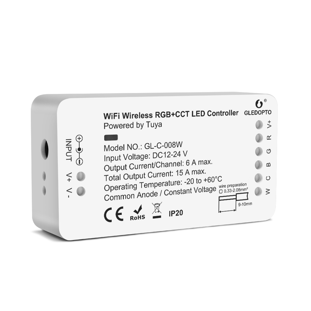 Wifi bezdrátový RGB+CCT LED ovladač napájený Tuya GL-C-008W Wifi bezdrátový RGB+CCT LED ovladač napájený Tuya GL-C-008W