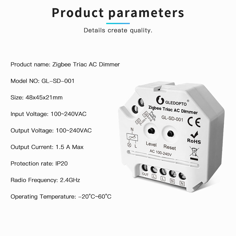 Zigbee 3.0 Triac AC stmívač GL-SD-001 Zigbee 3.0 Triac AC stmívač GL-SD-001